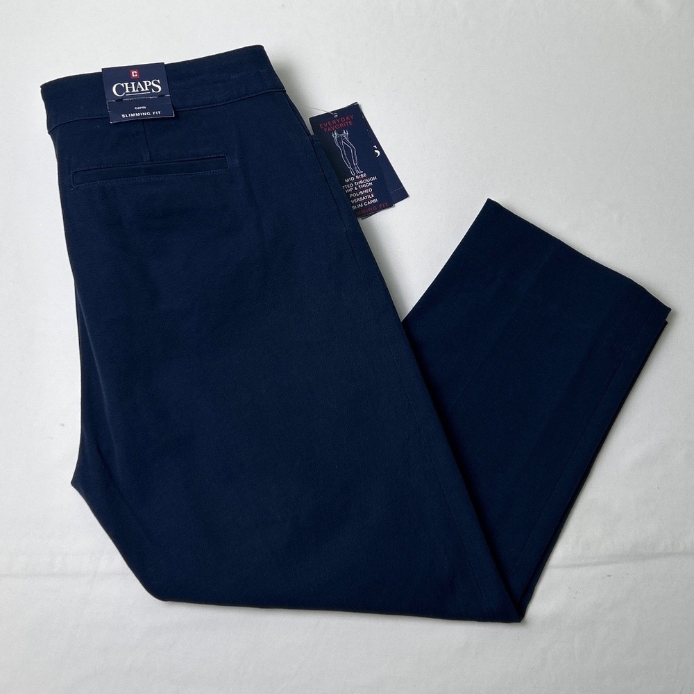 Chaps Womens Mid Rise Slimming Fit Capri Pants Size 8 Navy Blue Nautical NEW
